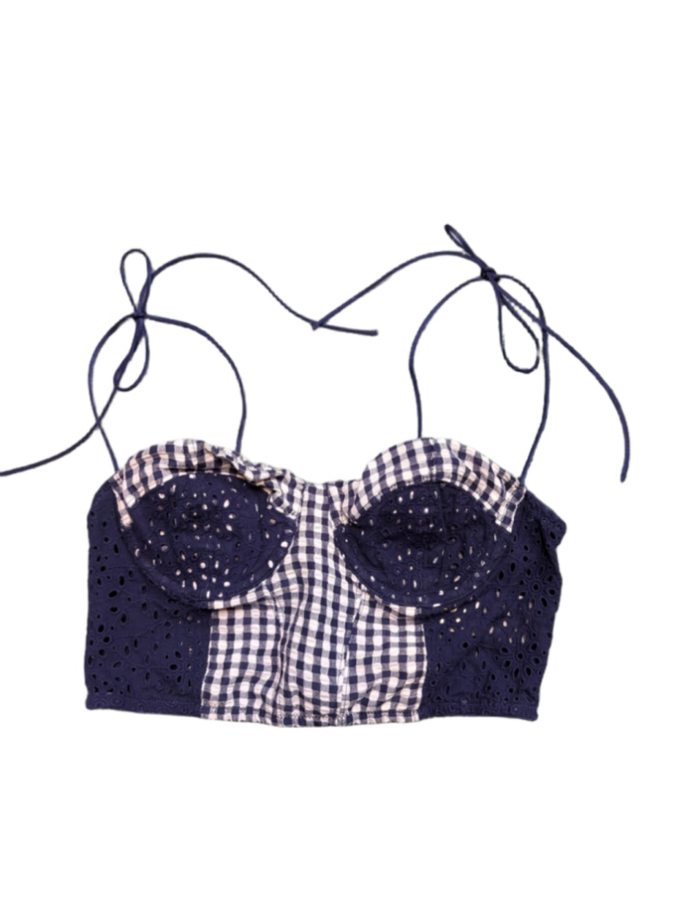 Urban Outfitters Navy Gingham & Eyelet Lace Bustier Top - Size M